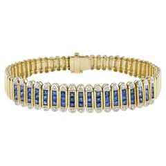 French Cut Sapphire and Diamond Bracelet in 18k Yellow Gold
