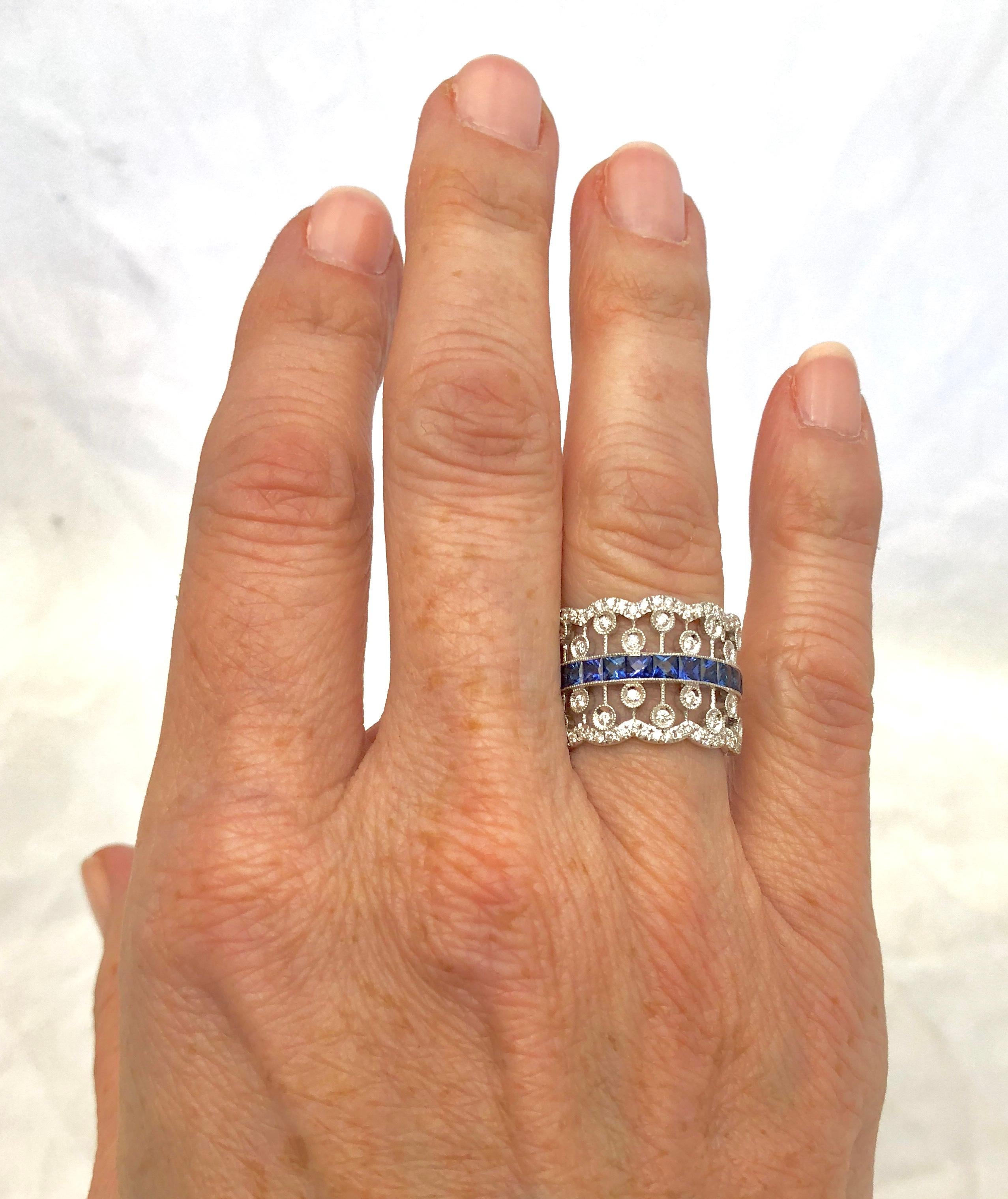 Women's or Men's French Cut Sapphire and Diamond Ring