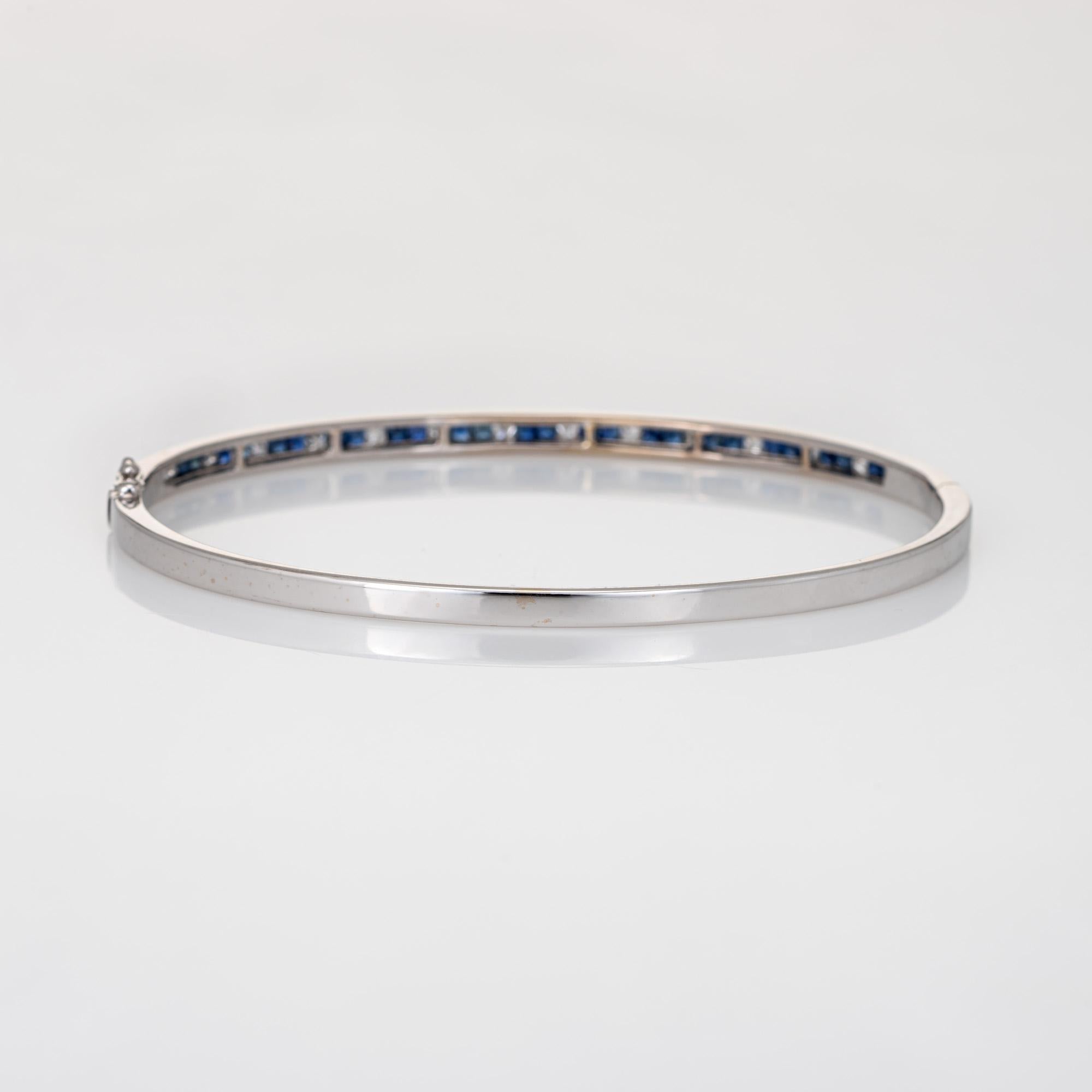Modern French Cut Sapphire Diamond Bangle Bracelet Estate 18 Karat Gold Fine Jewelry