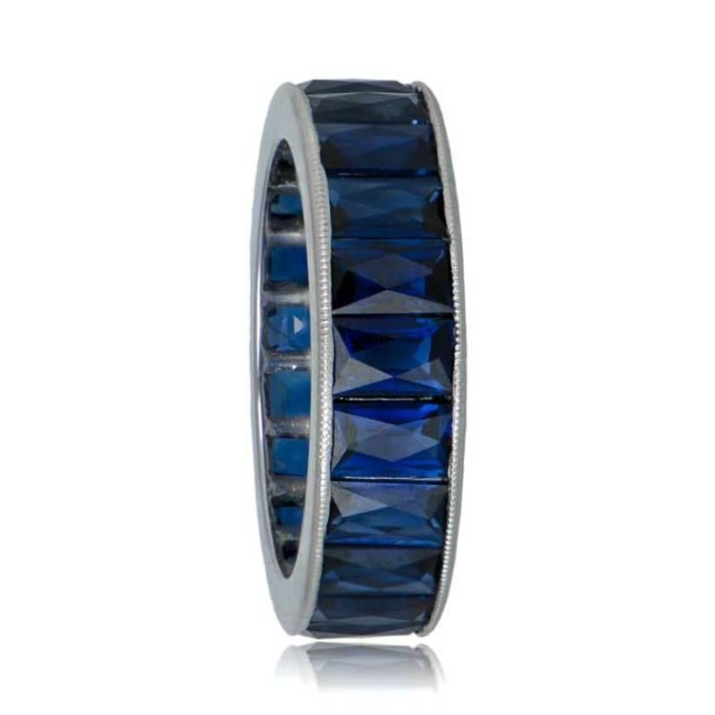 Art Deco French Cut Sapphire Wedding Band, Platinum, Channel Set For Sale