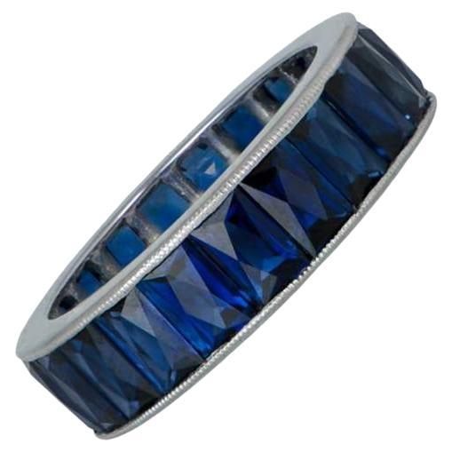 French Cut Sapphire Wedding Band, Platinum, Channel Set For Sale