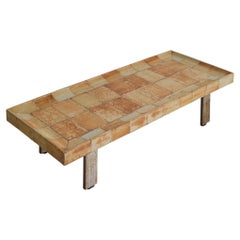 French ‘Cuvette’ Brown + Sage Ceramic Coffee Table by Roger Capron, 1960s