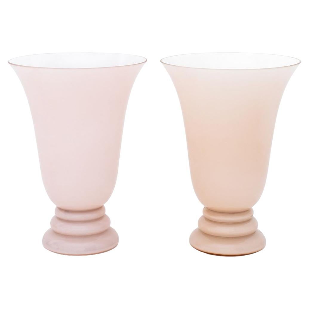 French CVV Vianne Pink Glass Table Lamps, Pair