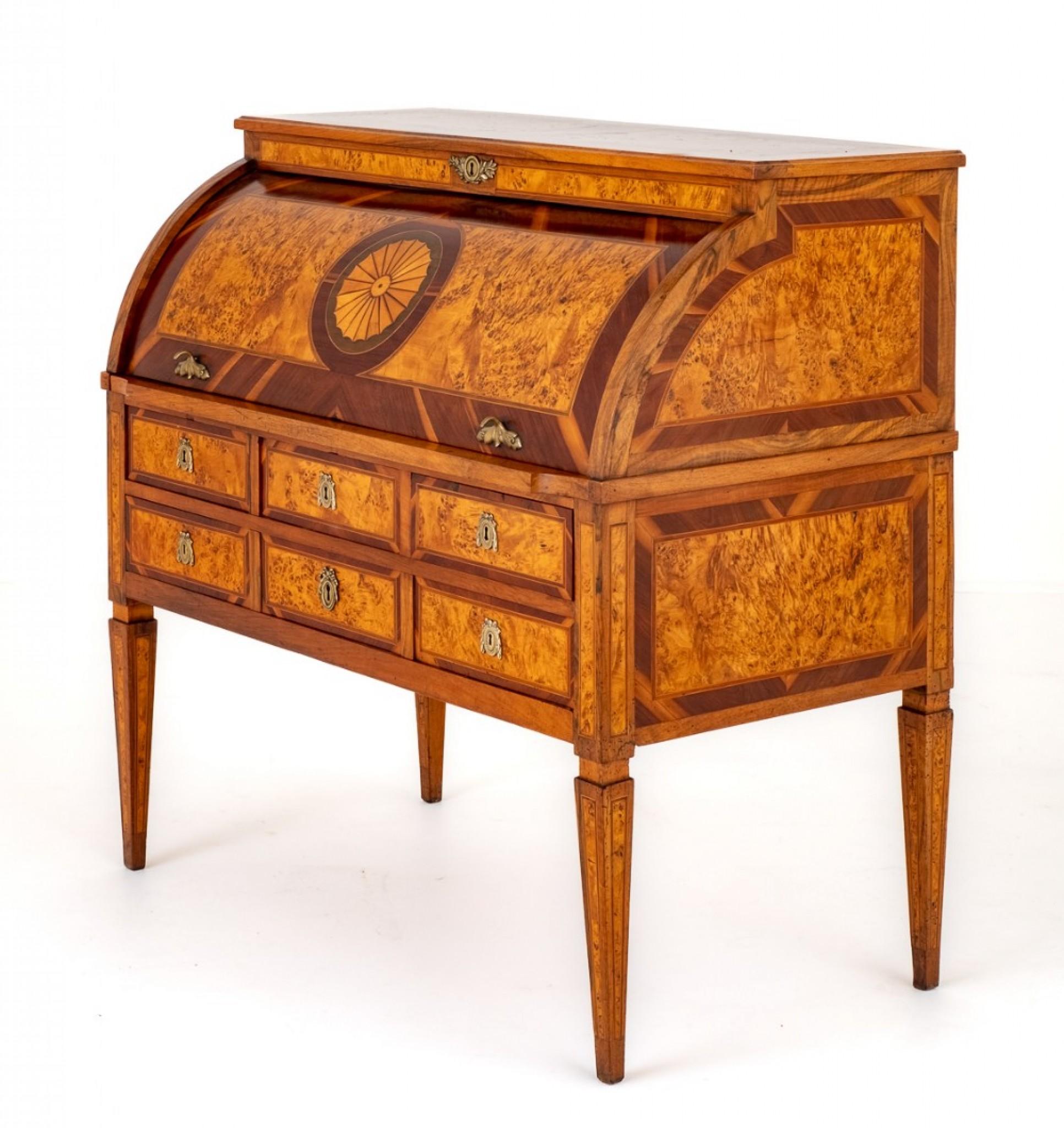 Mid-19th Century French Cylinder Desk Bureau Mulberry, 1850 For Sale