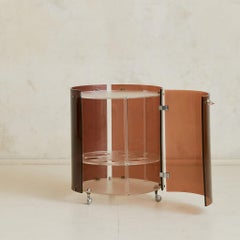 French Cylindrical Plexiglass Bar Cart, 1970s