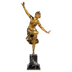 'French Dancer', Large Art Déco Bronze Figure, by Carl Binder, France, Ca. 1920