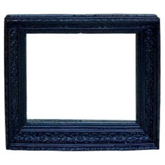 French Dark Framed Carved Wood Wall Mirror, 1920