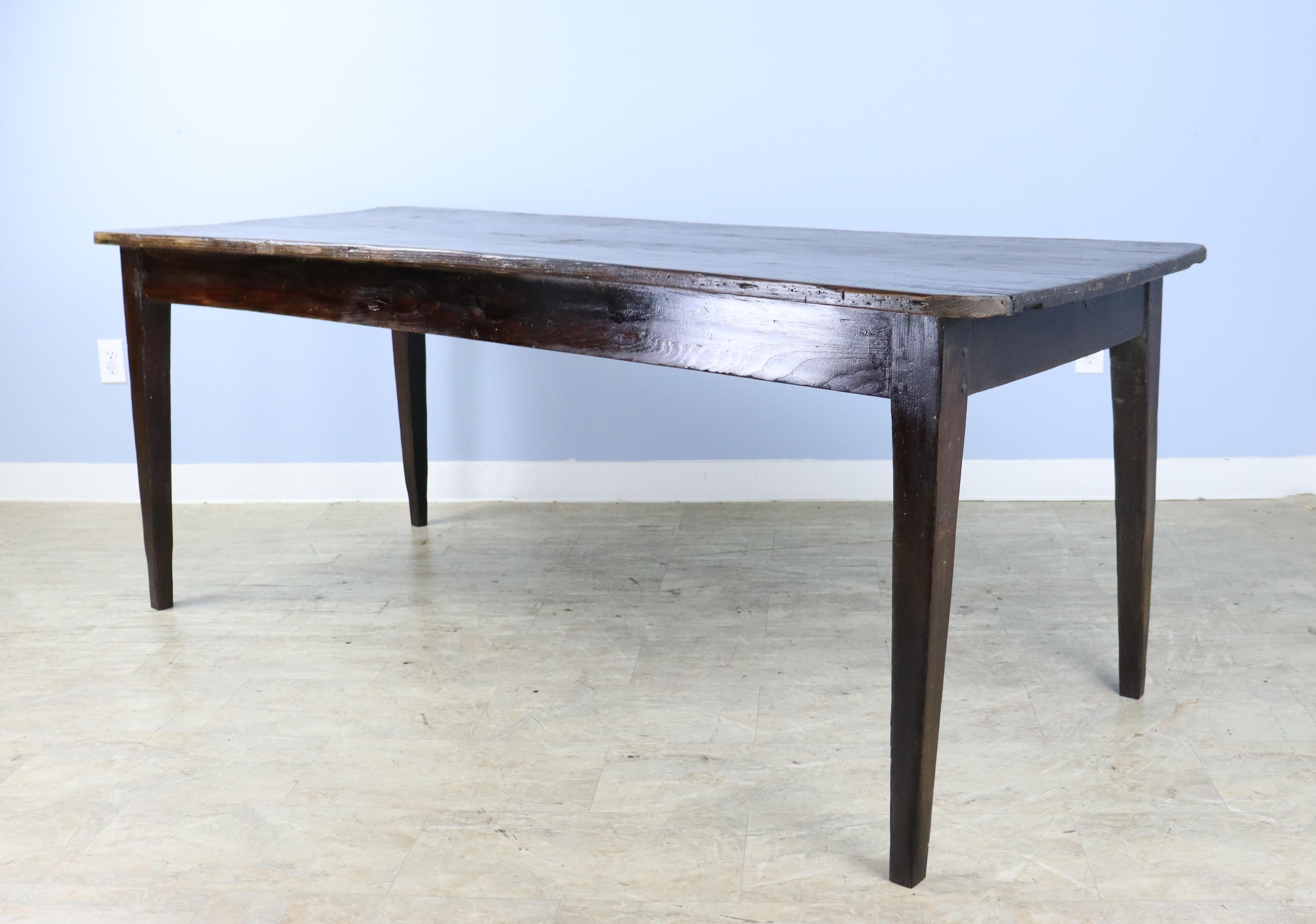 19th Century French Dark Pine Country Farm Table