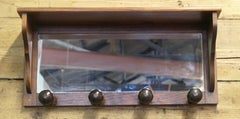 French Dark Pine Wall Mirror with Shelf and Coat Hooks