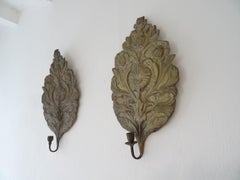 French Dark Tinned Copper "Palm" Floral Embossed Sconces, circa 1900