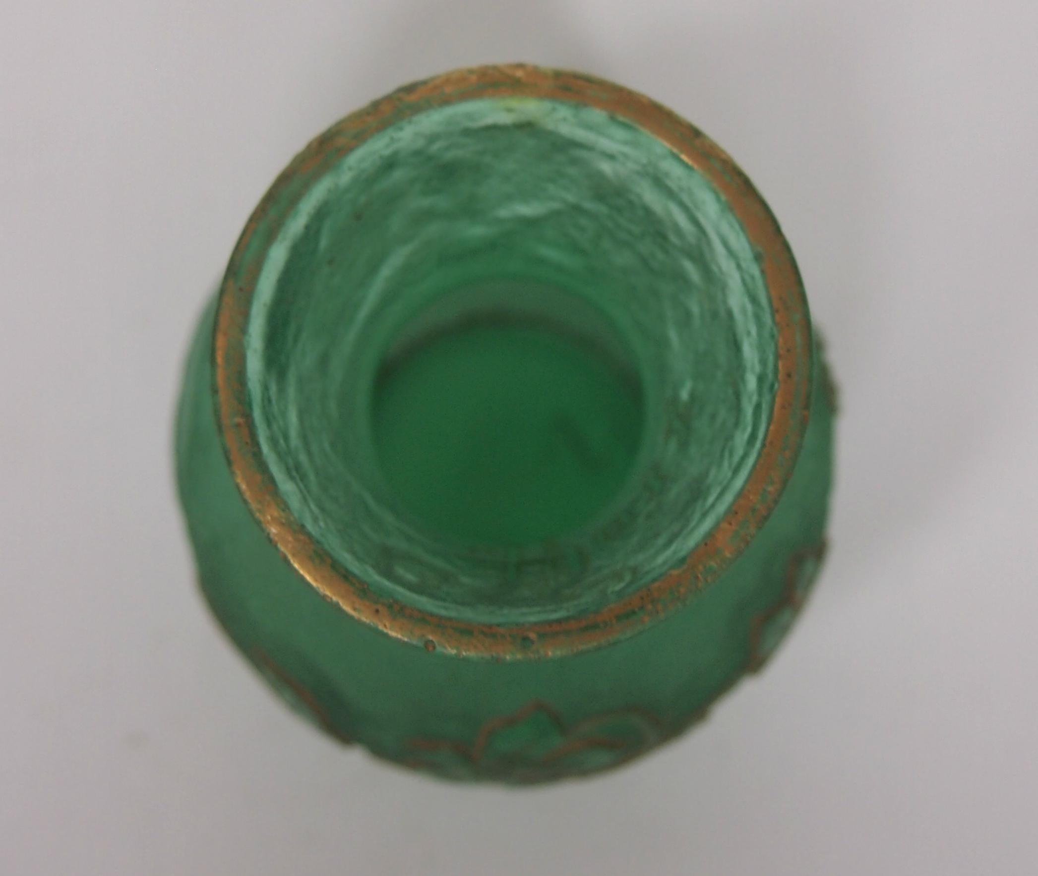 Late 19th Century French Daum Art Nouveau Green Glass Acid Cut Back Parlant Vase Signed circa 1898