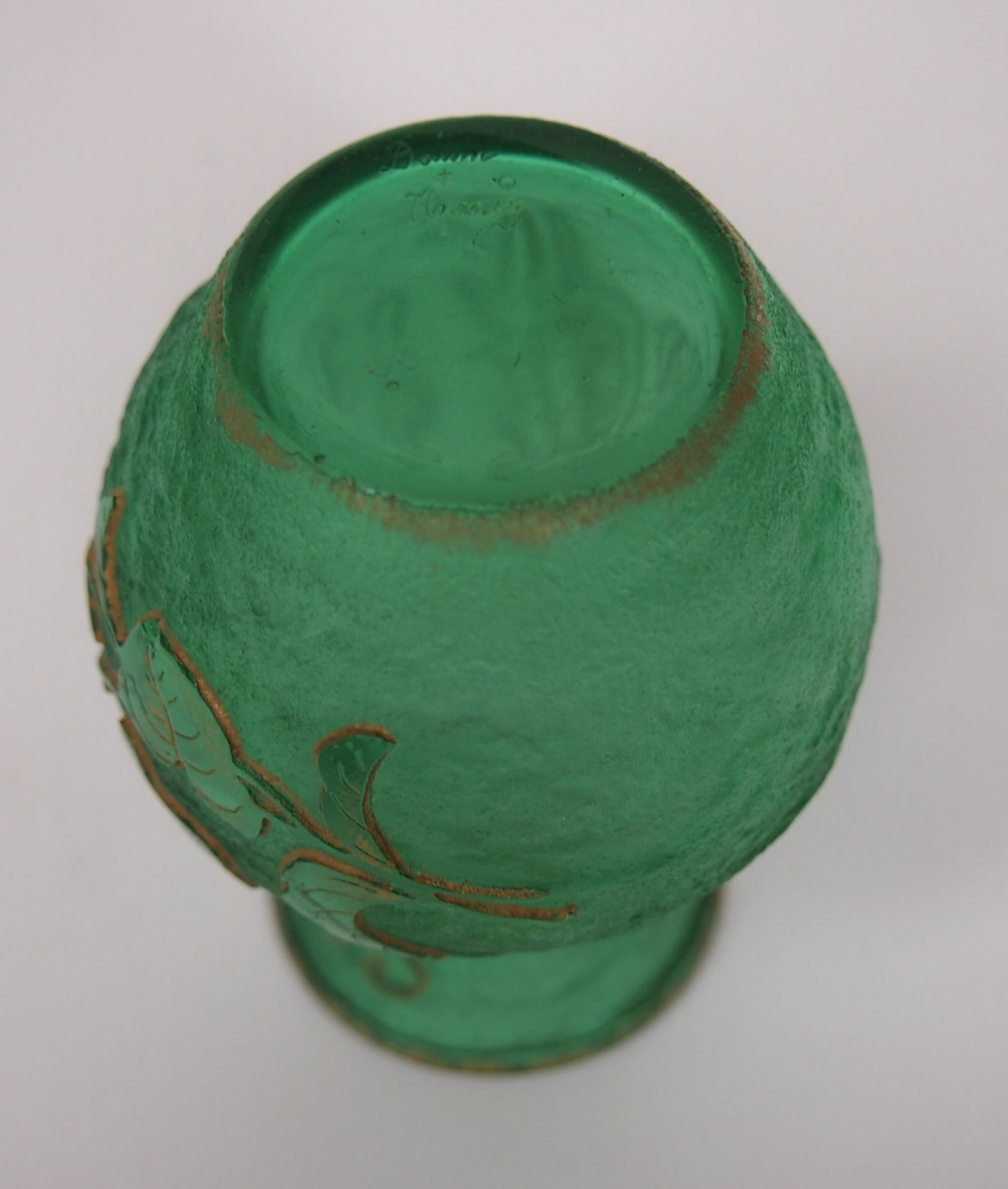 Art Glass French Daum Art Nouveau Green Glass Acid Cut Back Parlant Vase Signed circa 1898