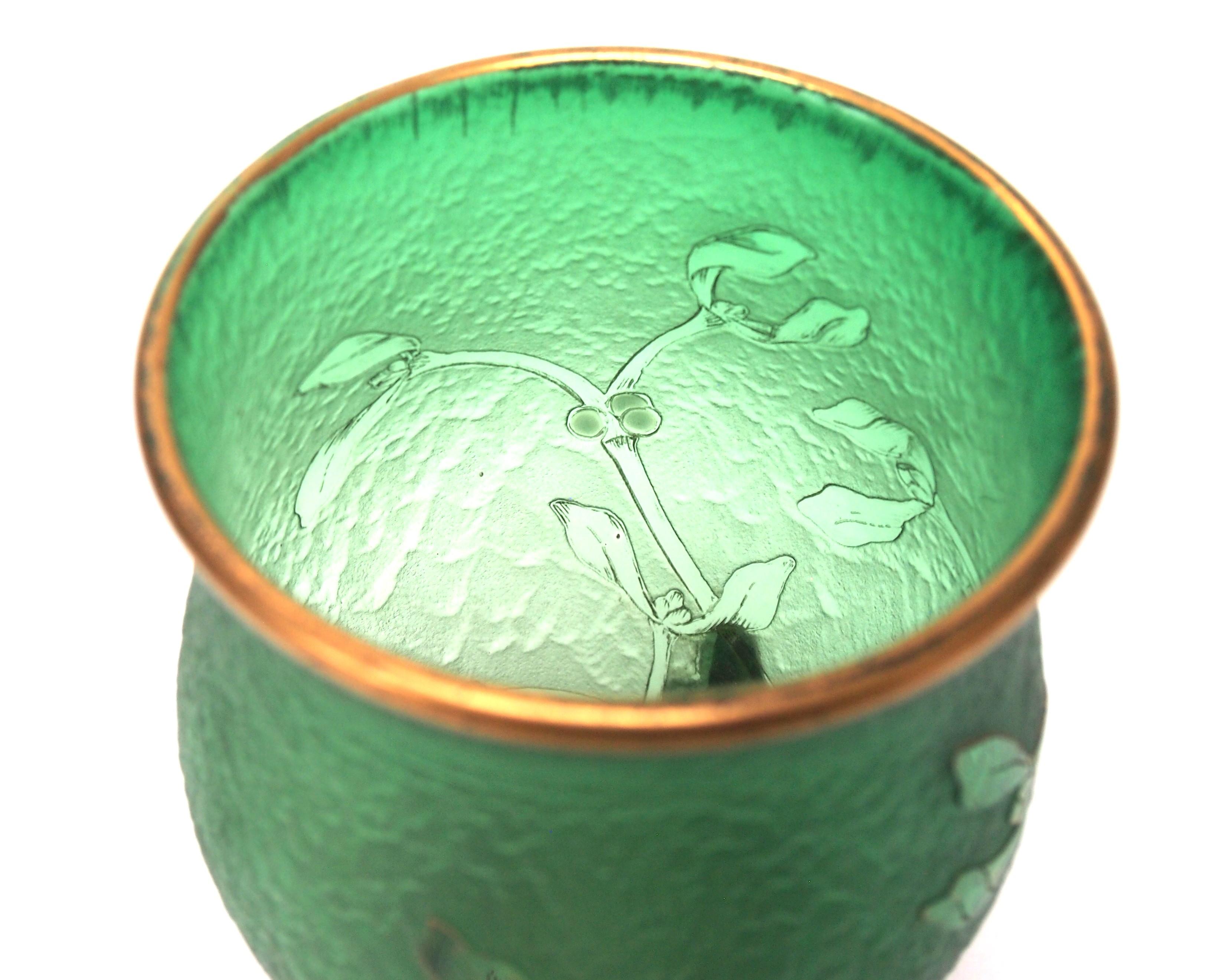 Art Glass French Daum Art Nouveau Green Glass & Silver Acid Cut Back Vase Signed c1898 For Sale