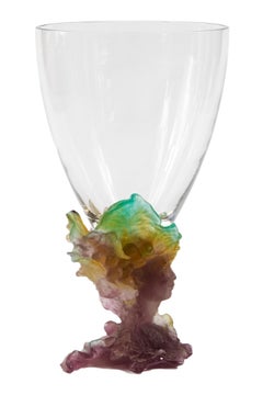 French Daum Bacchus Clear And Green Amethyst Vase pâté de verre
