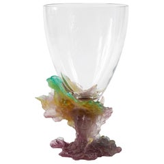 French Daum Bacchus Clear And Green Amethyst Vase pâté de verre