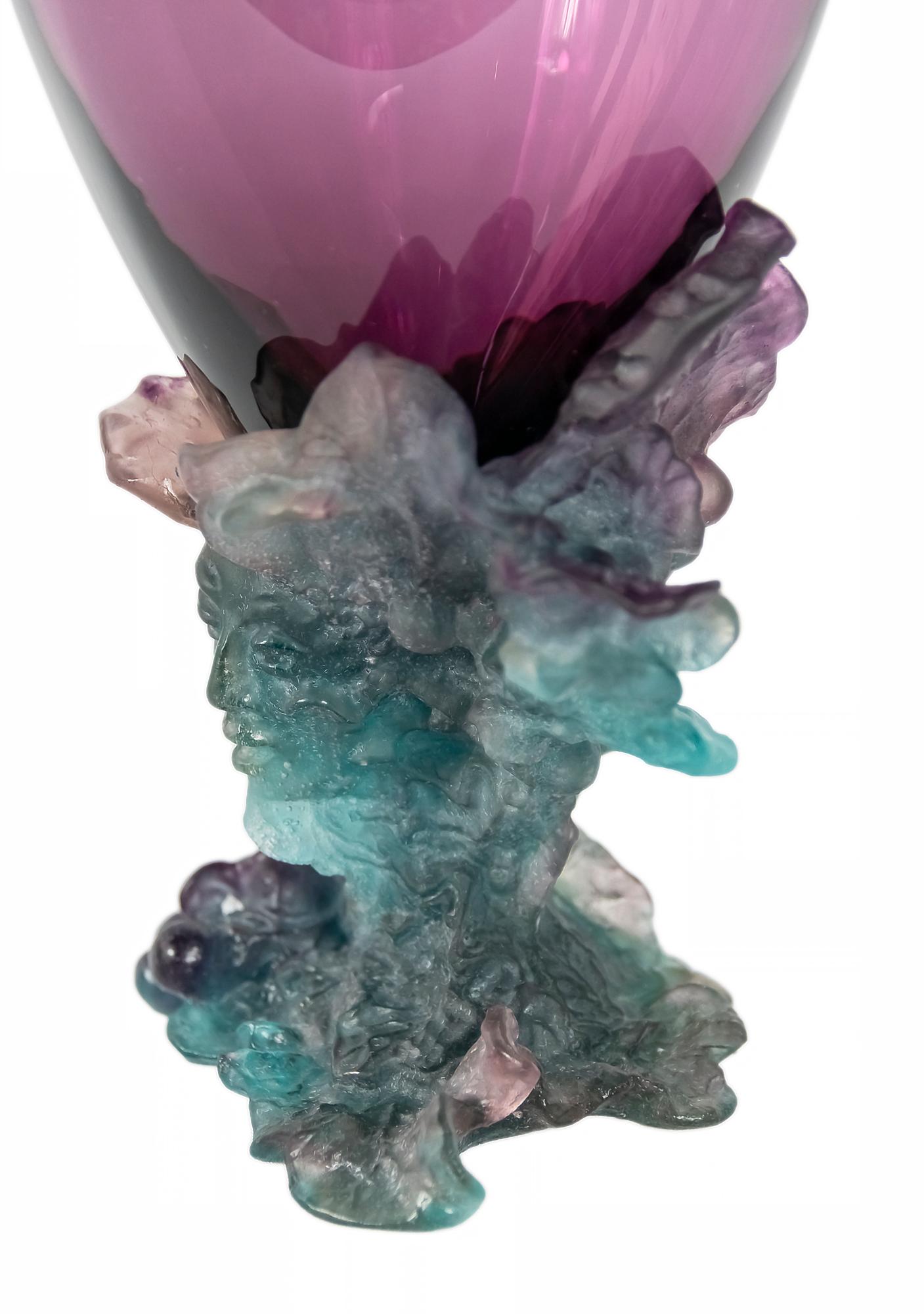 Moderno French Daum Bacchus Green Amethyst Vase-Centerpiece Pâté De Verre in vendita