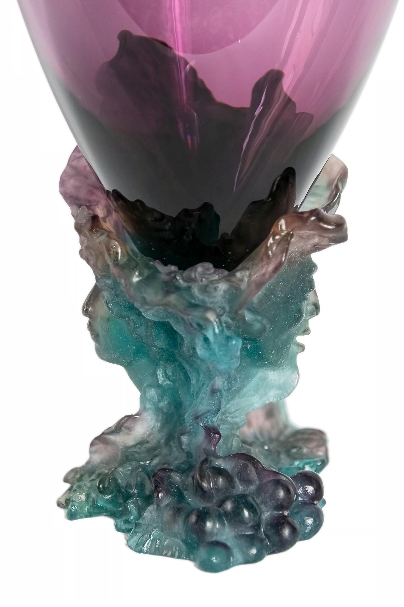 Francese French Daum Bacchus Green Amethyst Vase-Centerpiece Pâté De Verre in vendita