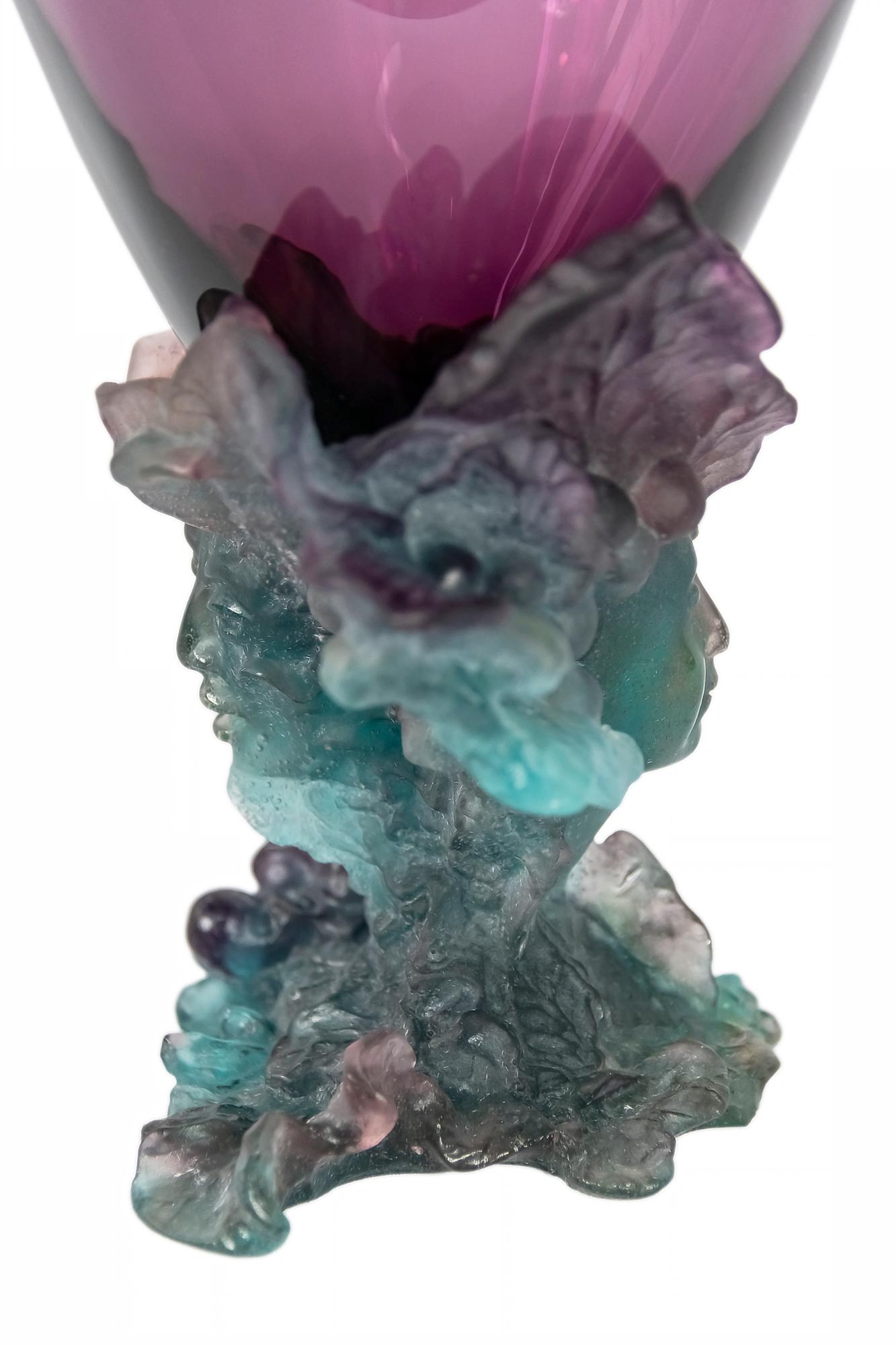 Fatto a mano French Daum Bacchus Green Amethyst Vase-Centerpiece Pâté De Verre in vendita