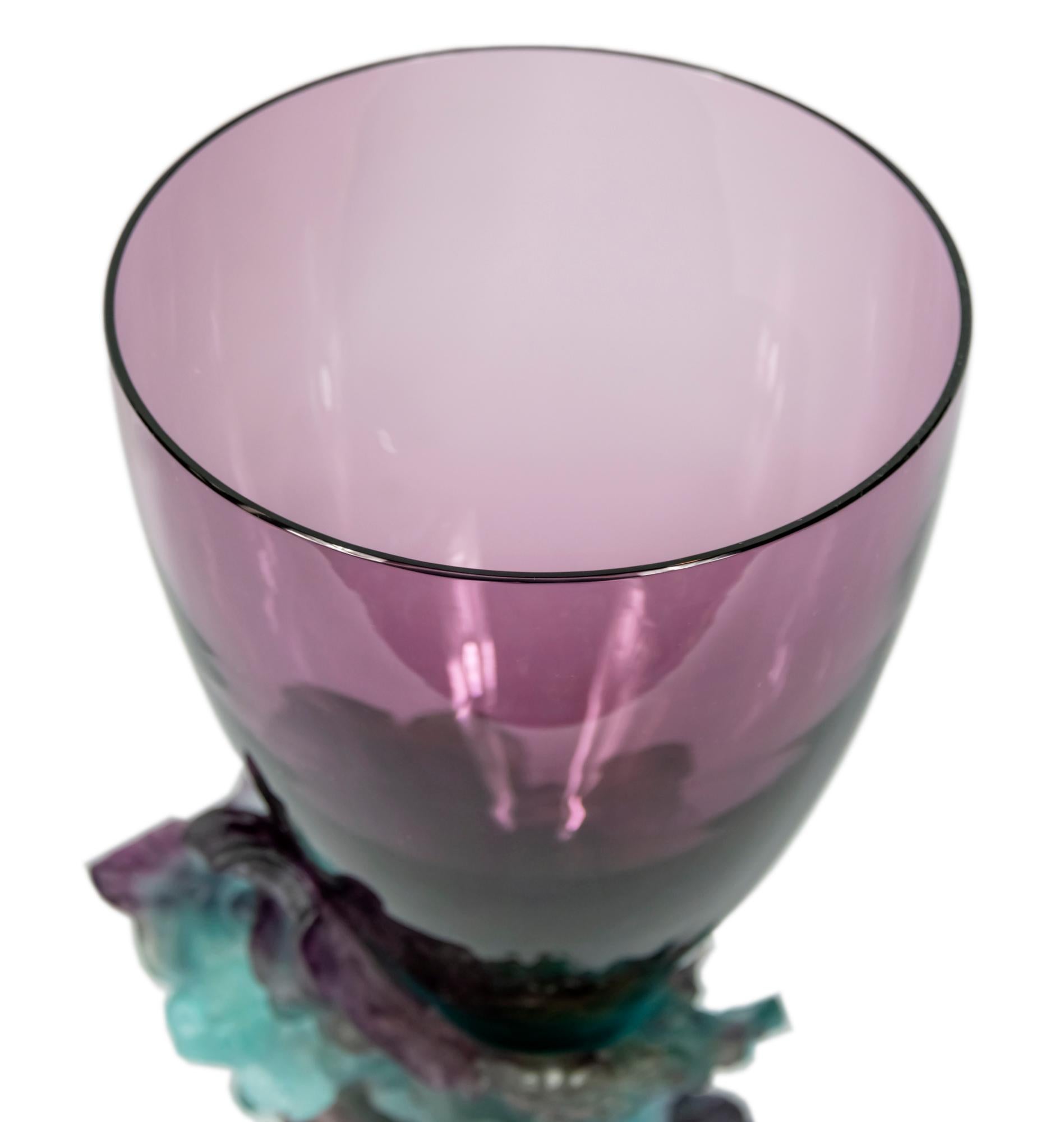 XXI secolo e contemporaneo French Daum Bacchus Green Amethyst Vase-Centerpiece Pâté De Verre in vendita