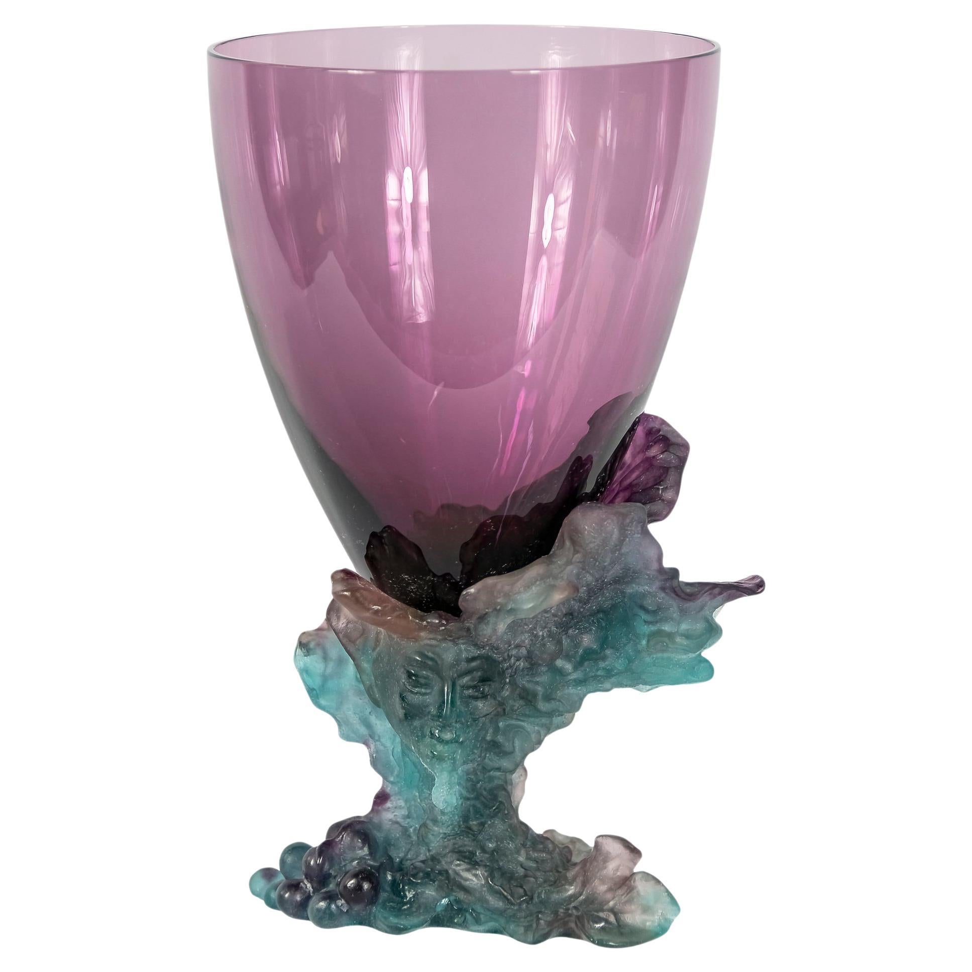 French Daum Bacchus Green Amethyst Vase-Centerpiece Pâté De Verre