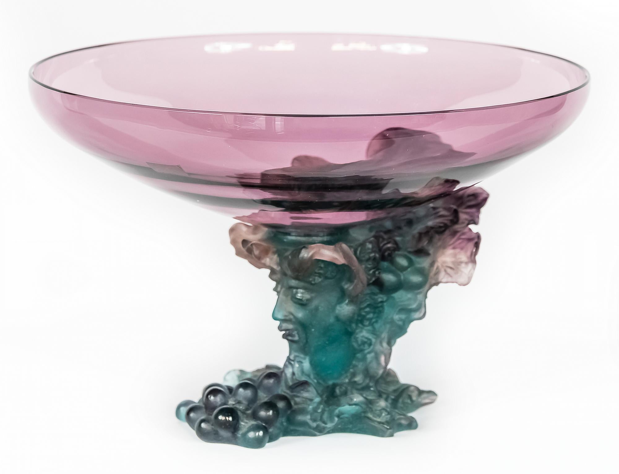 Hand-Crafted French Daum Bacchus Large Green Amethyst Vase-Centerpiece pâté de verre For Sale