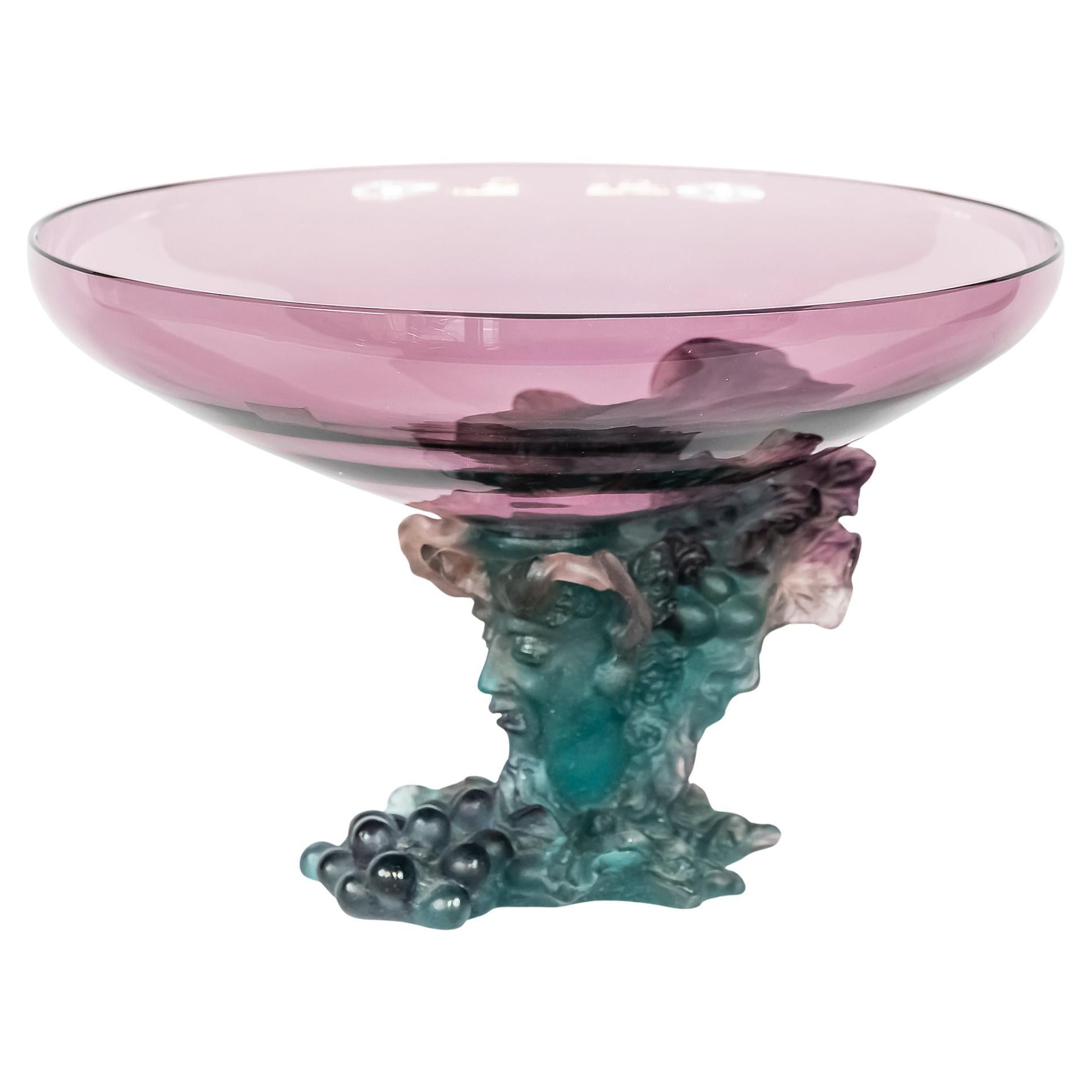 French Daum Bacchus Large Green Amethyst Vase-Centerpiece pâté de verre For Sale