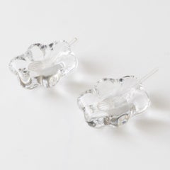 French Daum Crystal Fleur Salt Cellars with Shell Spoons, Signed