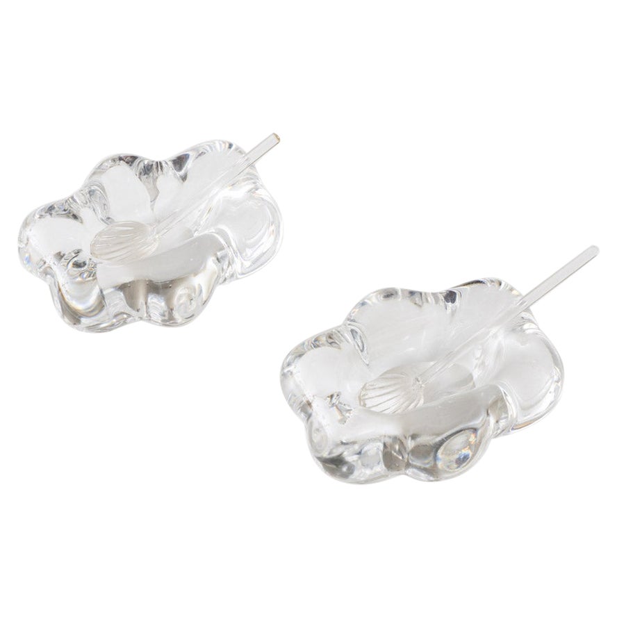 Französischer Daum Kristall Fleur Salzstreuer mit Muschellöffeln, signiert