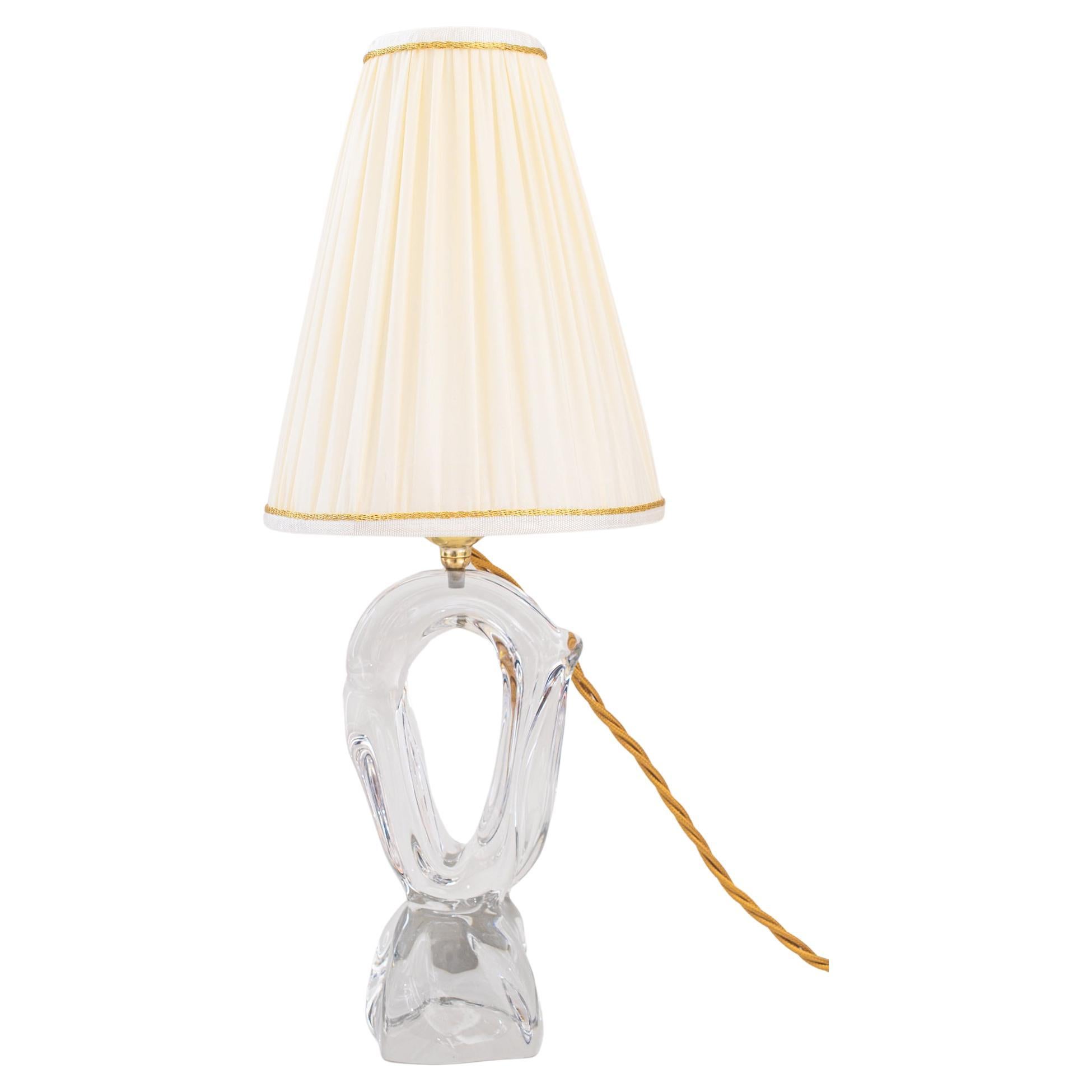French Daum Crystal Glass Table Lamp, around 1960s ' Signed ' For Sale