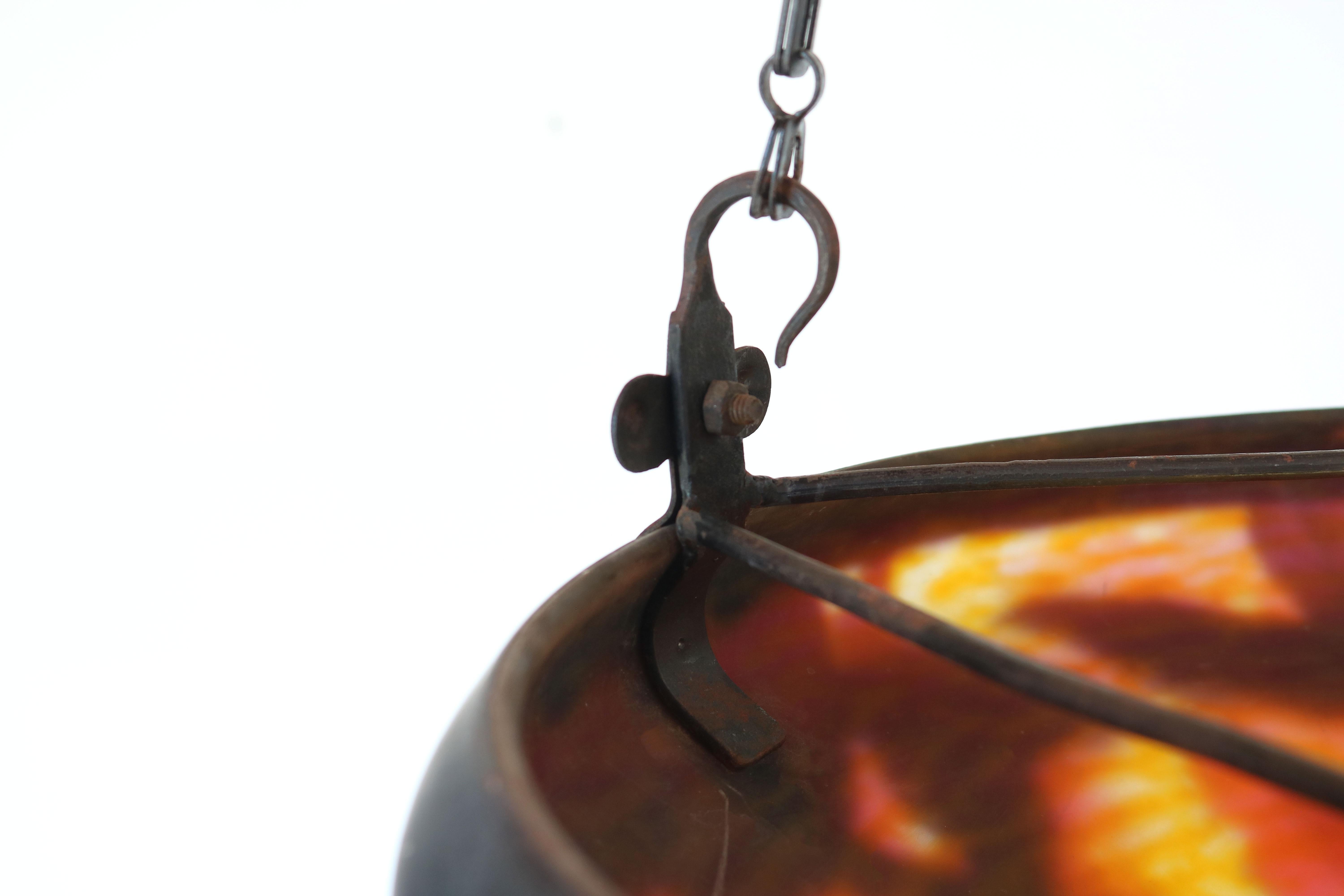 French Daum Nancy 1910 Art Nouveau Chandelier / Pendant light A2 Cameo Floral For Sale 2