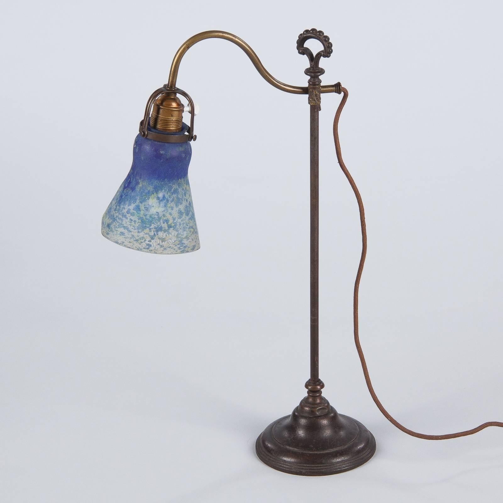 French Daum Nancy Signed Art Nouveau Glass Desk Lamp, 1900s 1