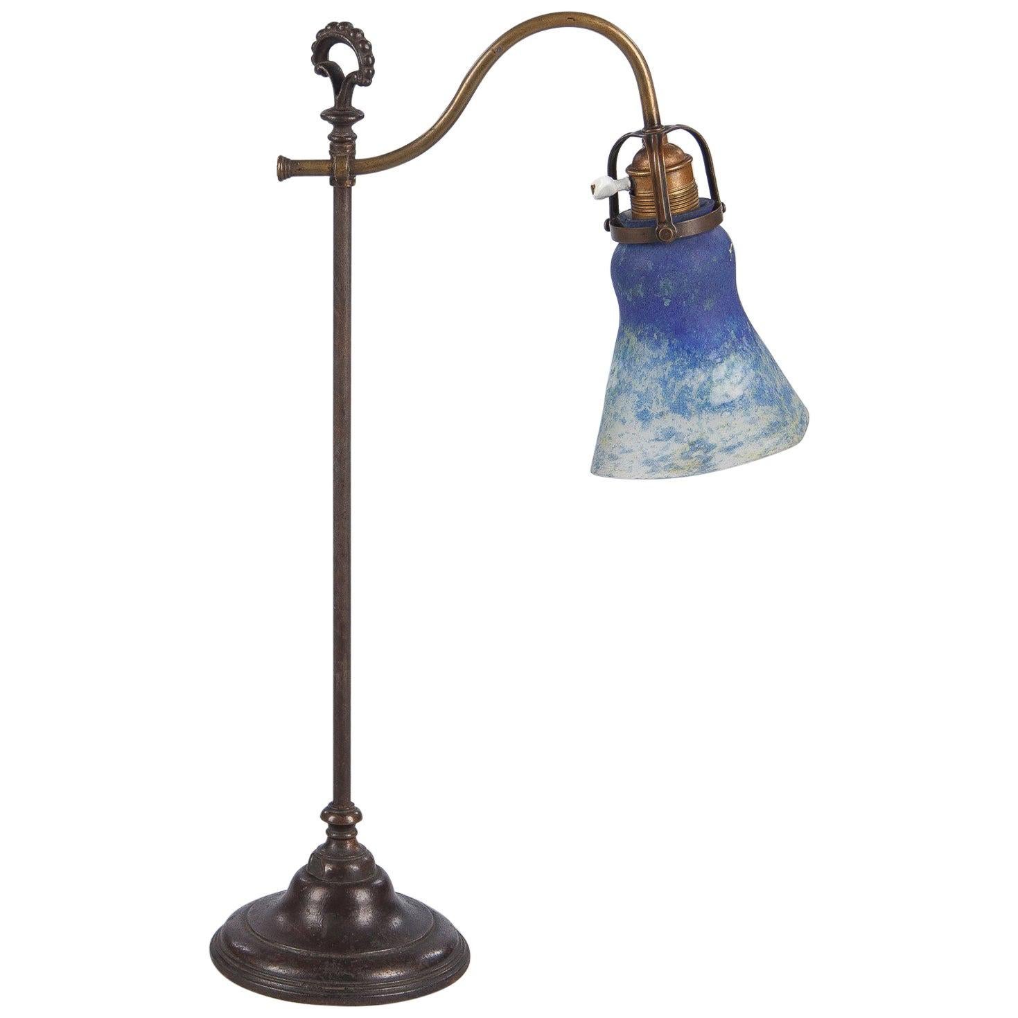 French Daum Nancy Signed Art Nouveau Glass Desk Lamp, 1900s