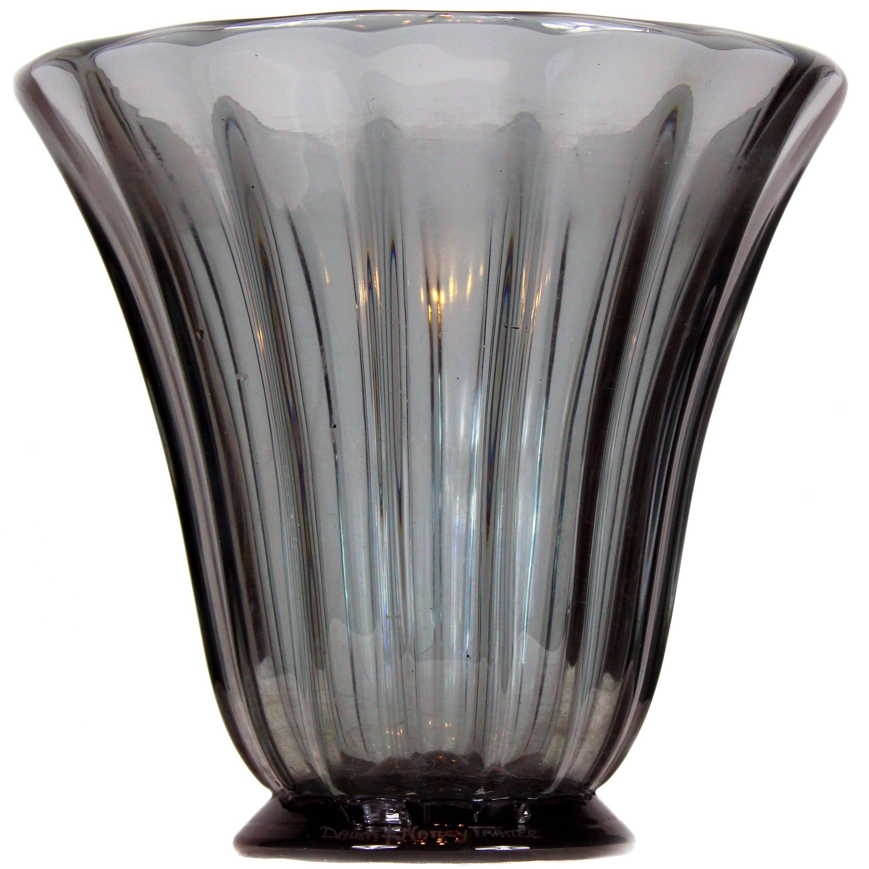 French Daum Nancy Smoked Glass Vase Art Deco, 1930s For Sale