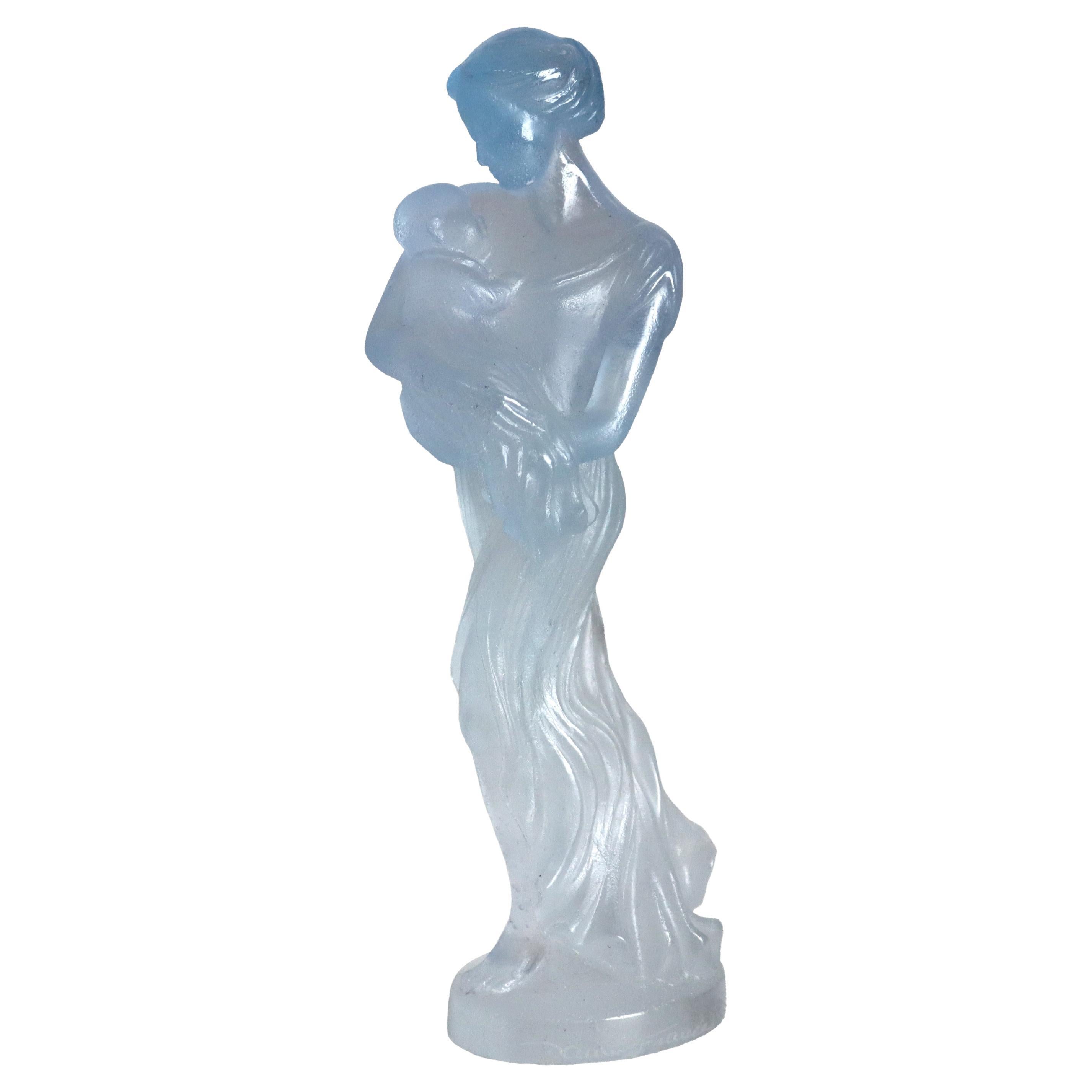 French Daum Pate De Verre Sky Blue Opalescent Crystal La Mère Et L’enfant c1930