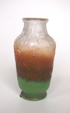 French Daum Signed Art Nouveau Butterfly Acid Cut Glass Back Vase, circa 1900