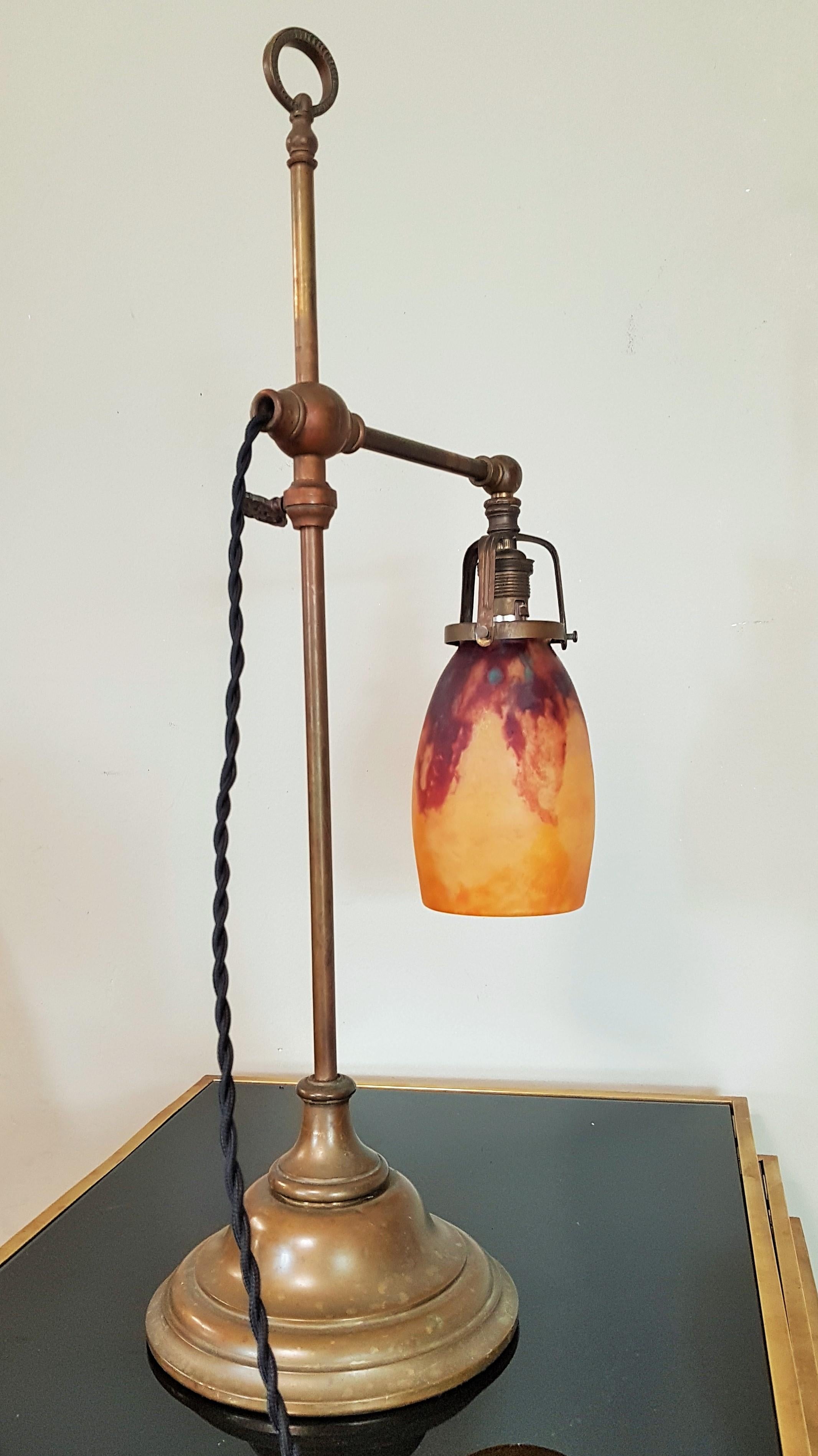 French Daum Signed Art Nouveau Pate de Verre Desk Lamp, 1900 2
