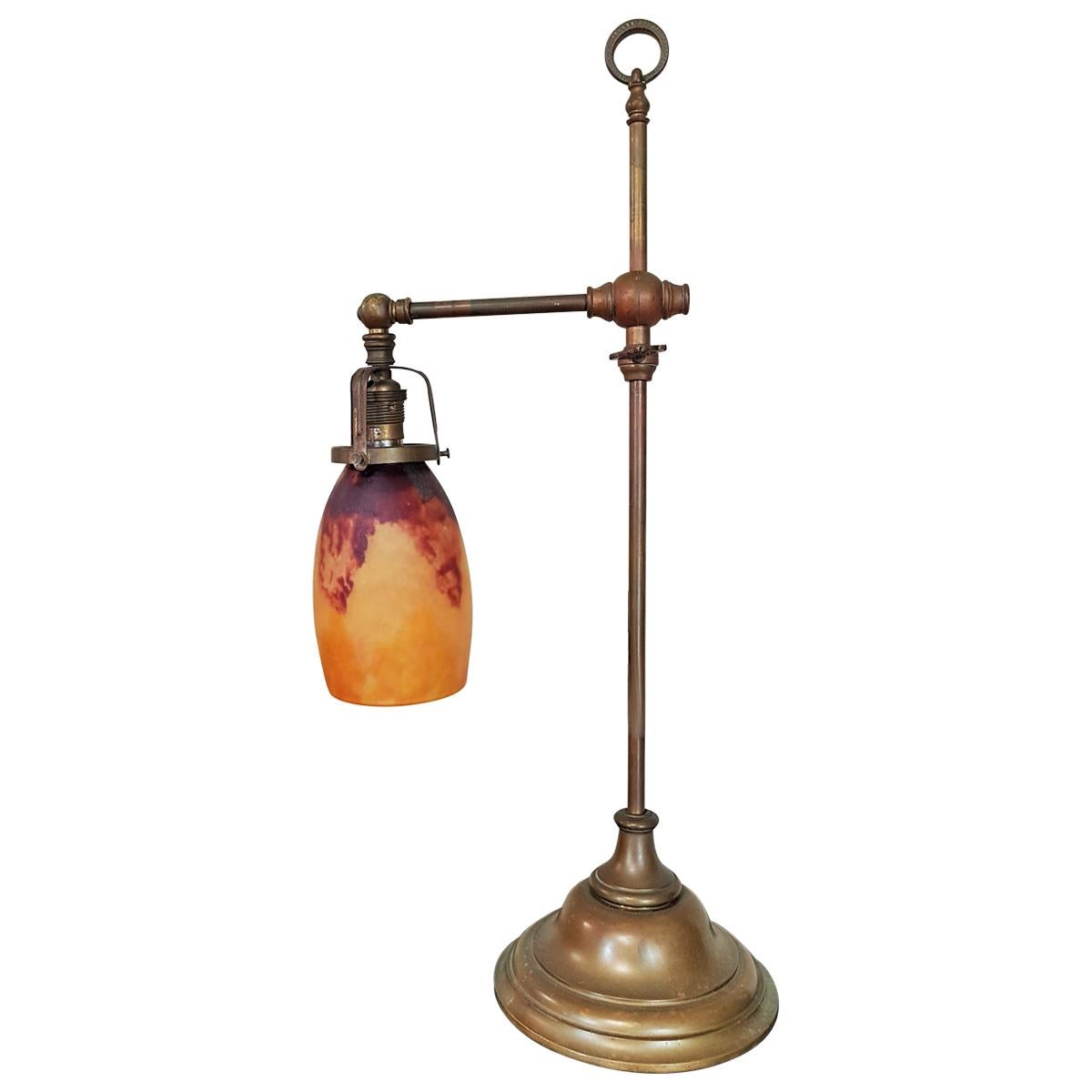 French Daum Signed Art Nouveau Pate de Verre Desk Lamp, 1900