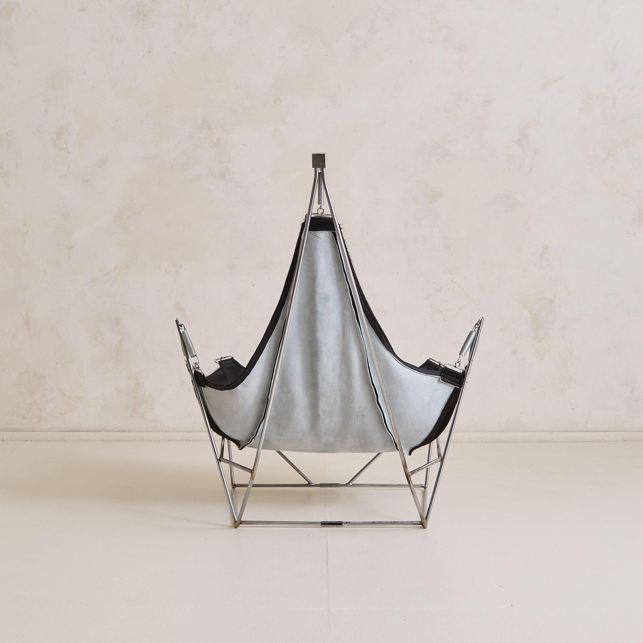 French ‘David’ Black Cowside Sling Chair by Odile Mir for Prisunic, 1972 Francés en venta