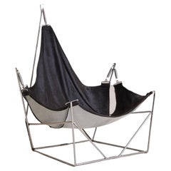 French ‘David’ Black Cowside Sling Chair by Odile Mir for Prisunic, 1972