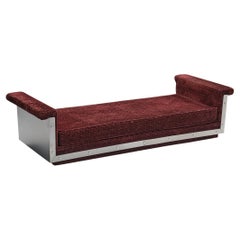 French Daybed in Stainless Steel and Burgundy Velvet Upholstery 