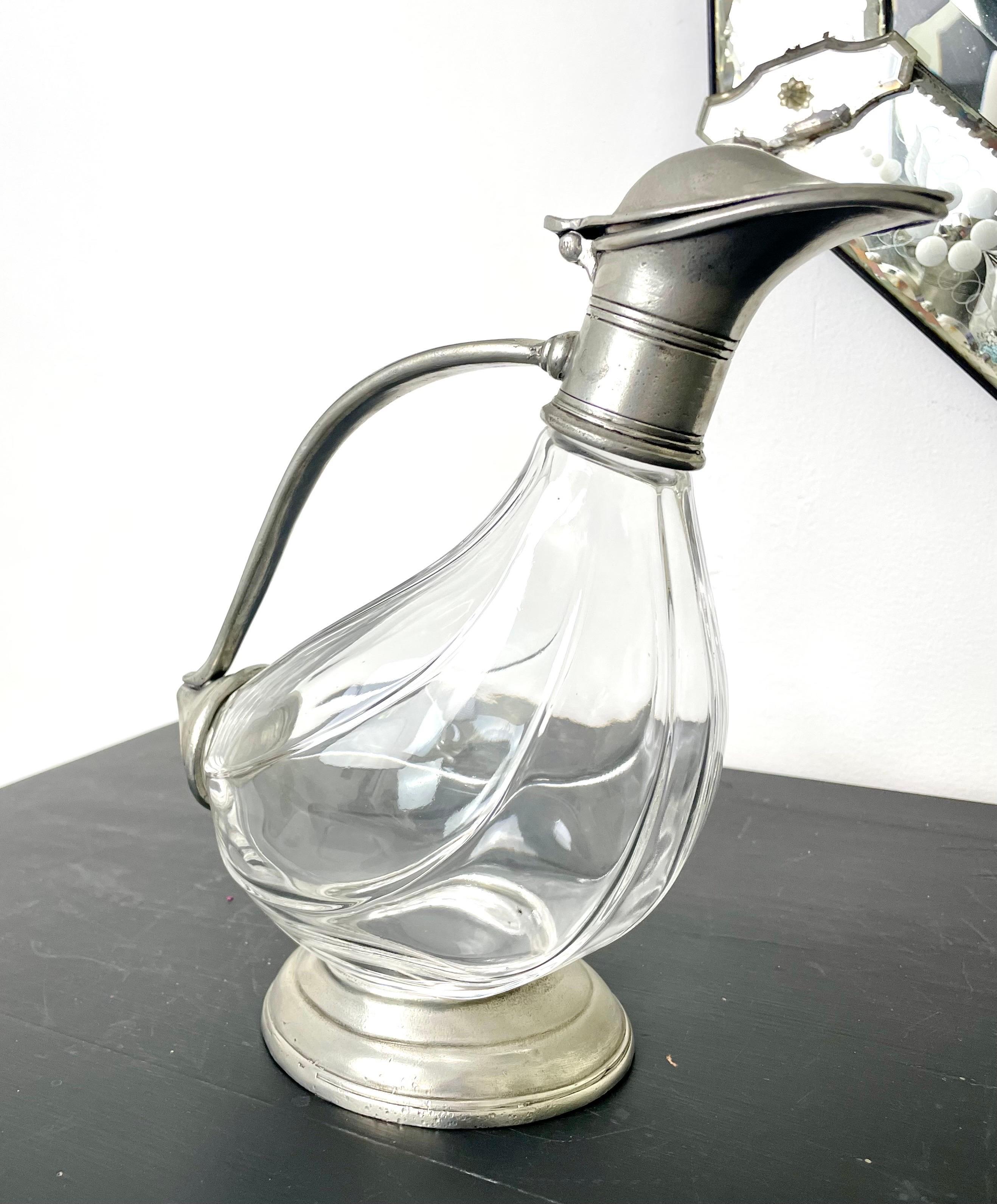 French Decanter pitcher duck in crystal and pewter - Art Deco - France 1940 1