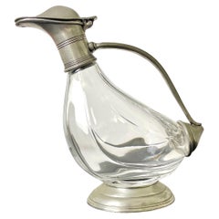 French Decanter pitcher duck in crystal and pewter - Art Deco - France 1940