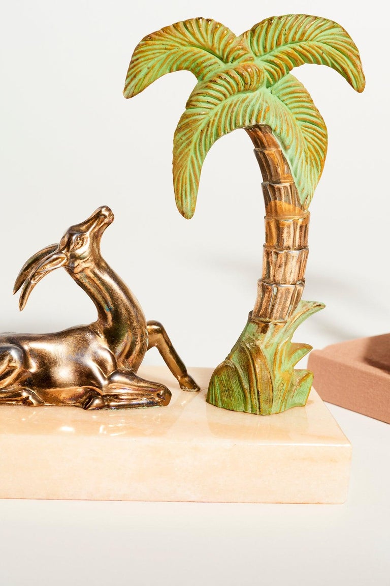 French Deco Antelope and Palm Tree Bookends at 1stDibs
