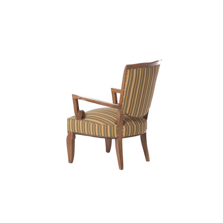 Lacquered French Deco Armchair in Cuban Mahogany by Jules Leleu For Sale