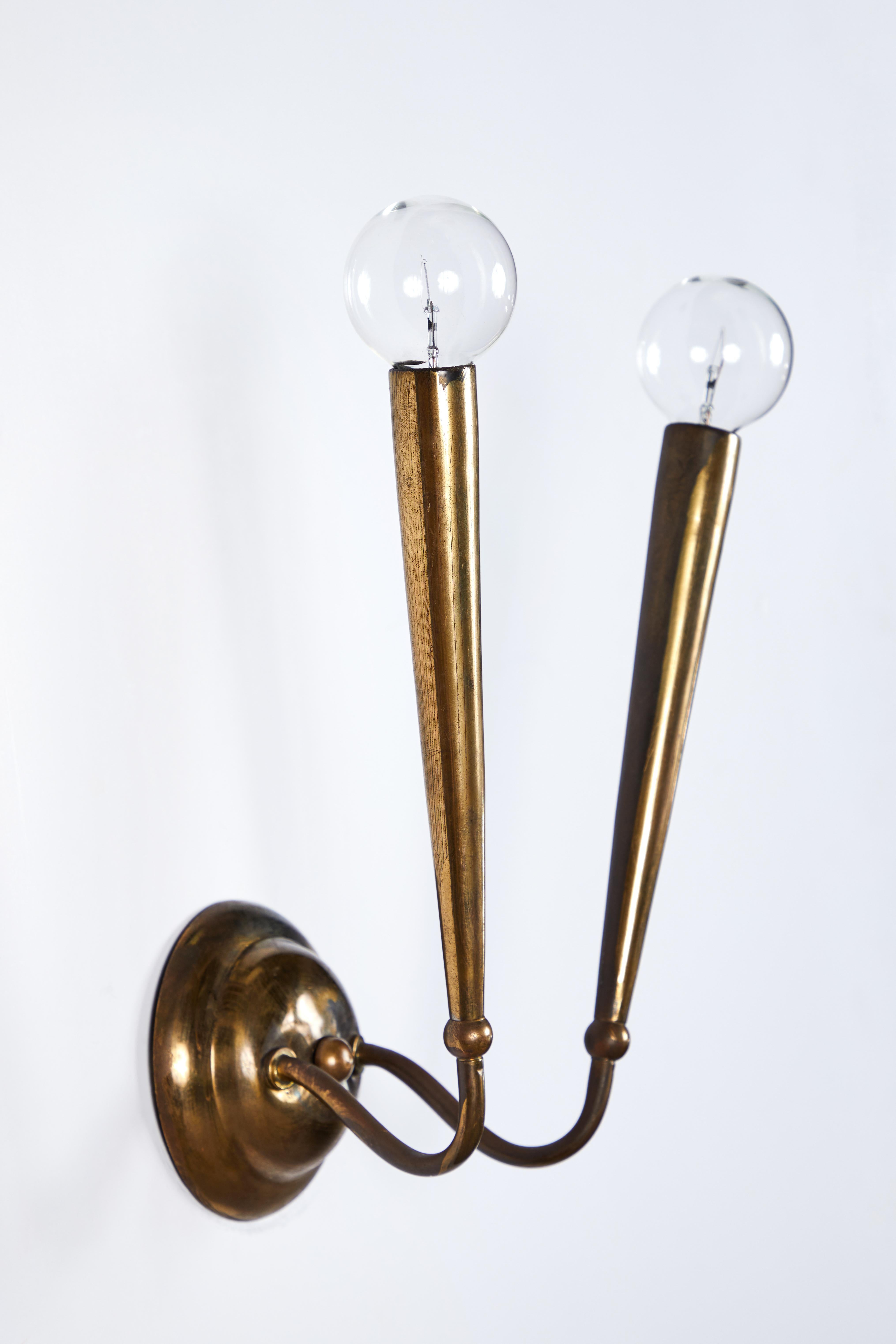 French deco brass two-arm sconce.