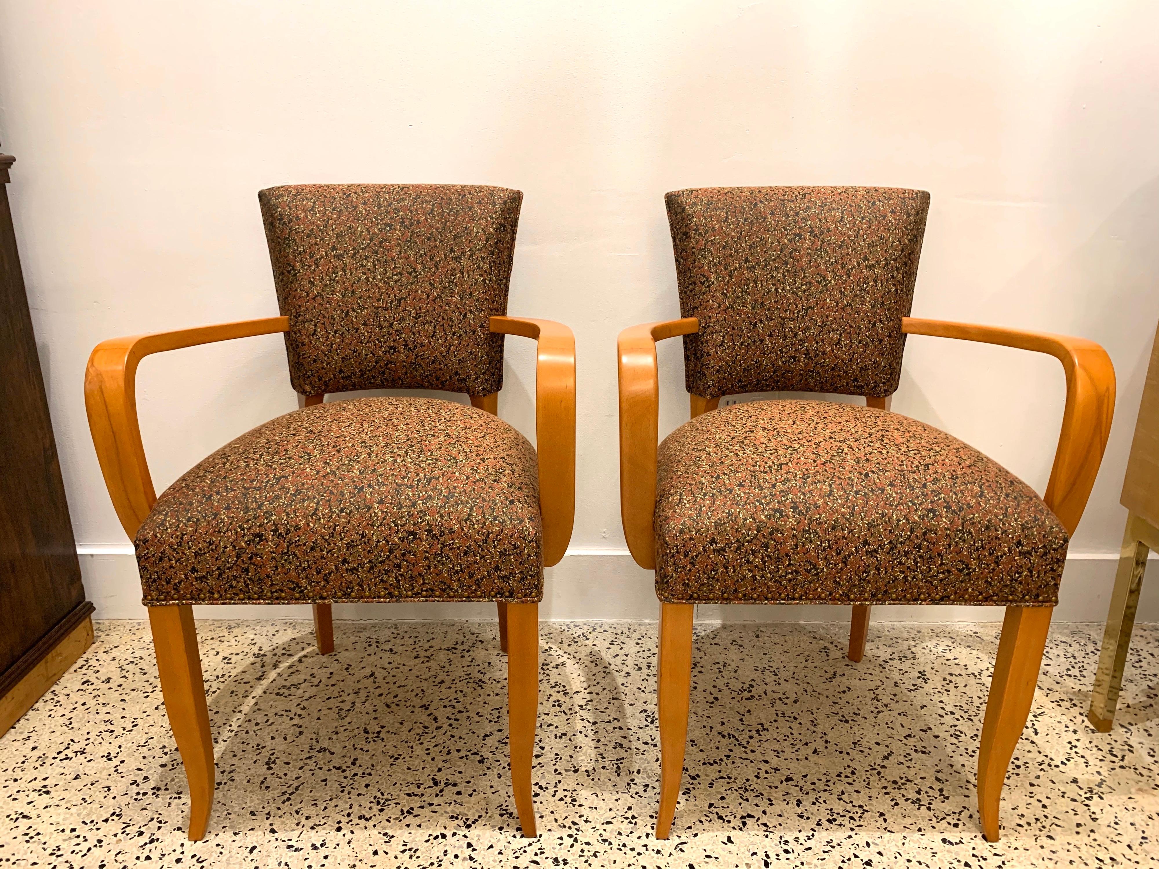 French Deco Bridge/ Side-Chairs with Arms, Pair For Sale 1