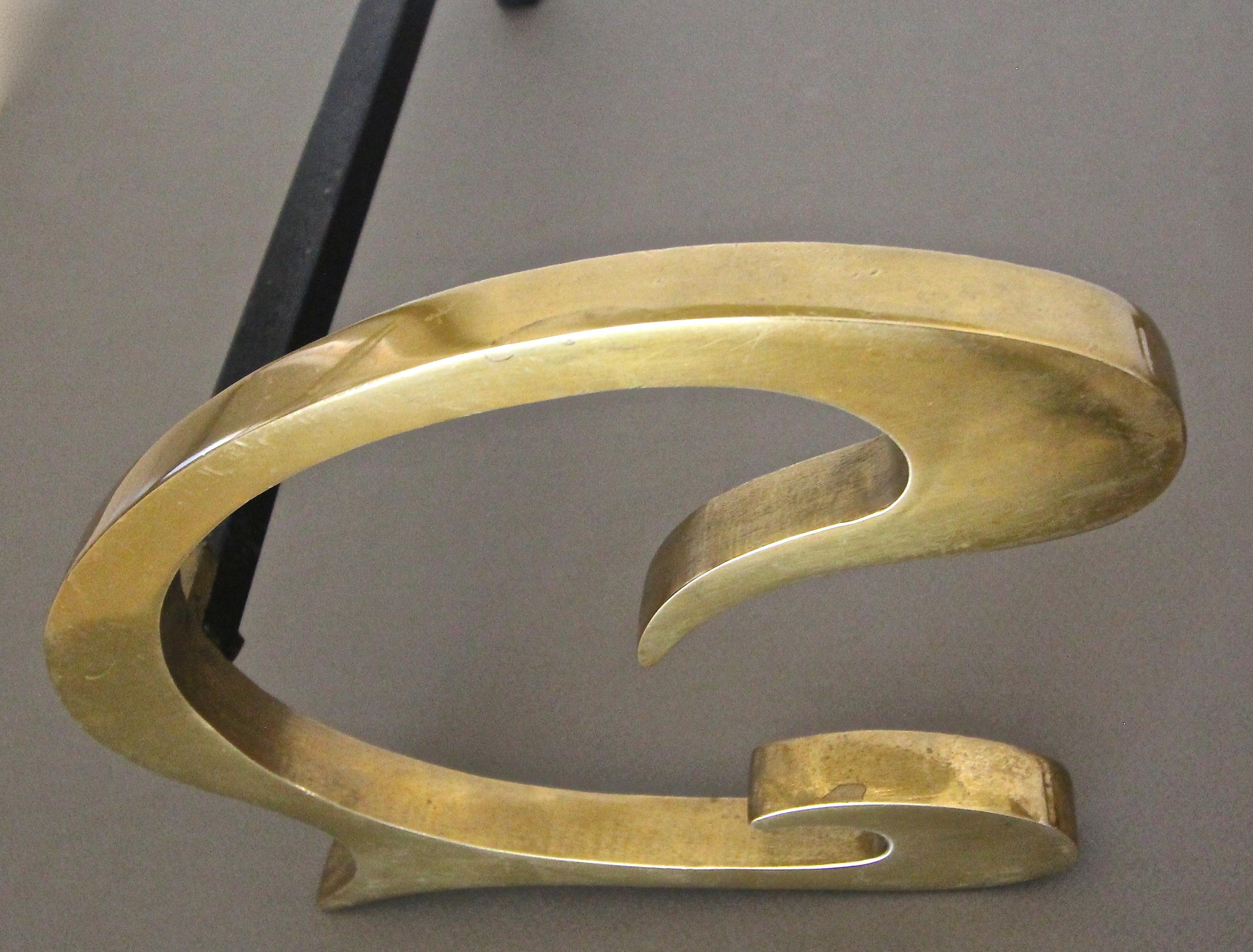 French Deco C-Scroll Brass Andirons  For Sale 6