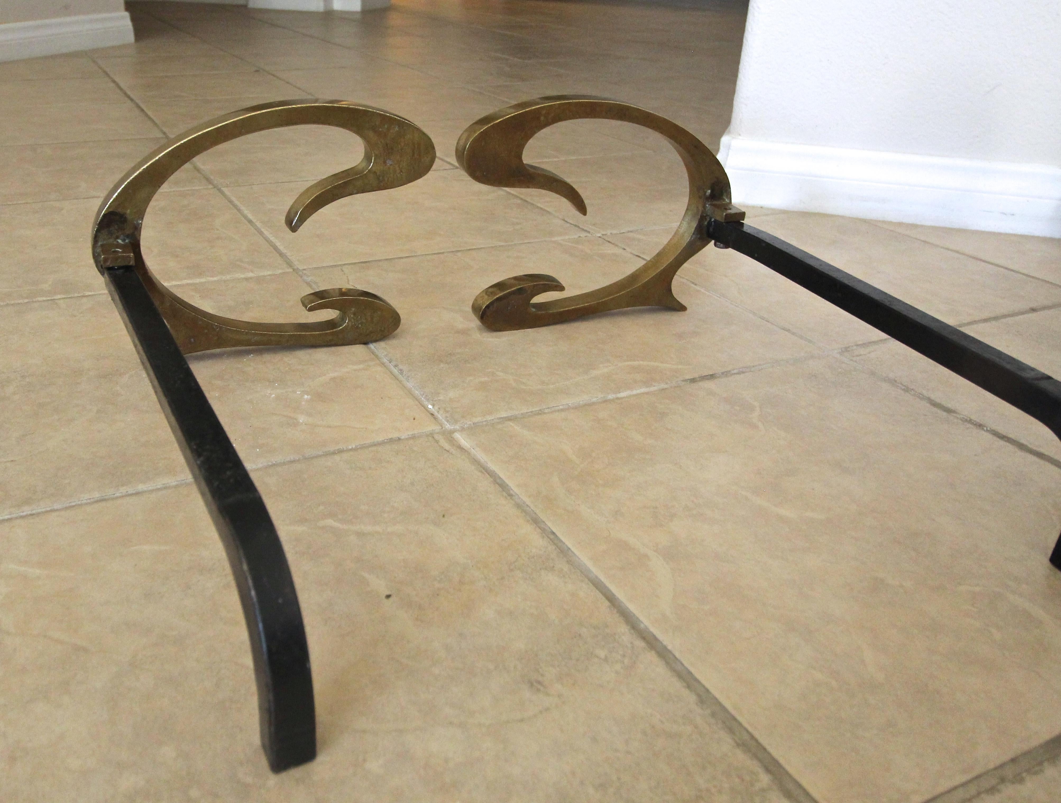 French Deco C-Scroll Brass Andirons  For Sale 8