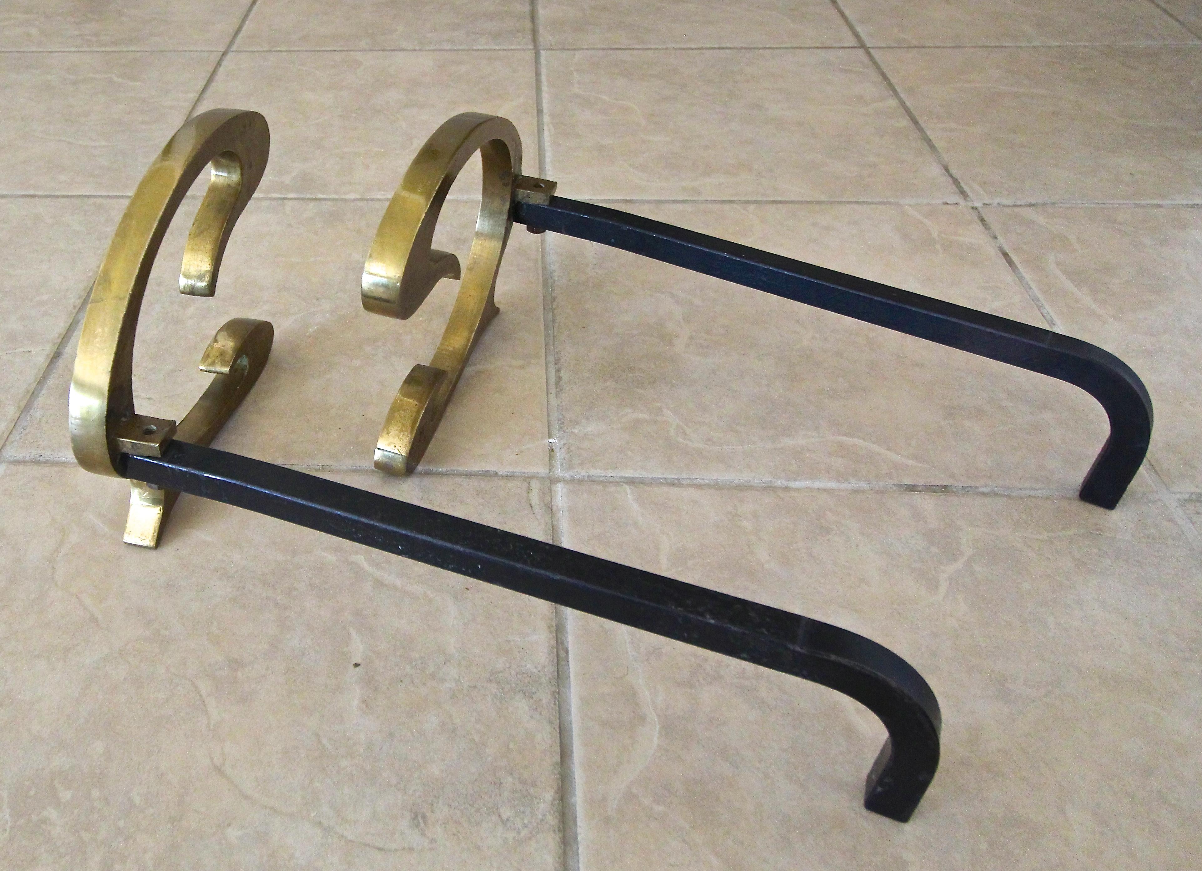 French Deco C-Scroll Brass Andirons  For Sale 9