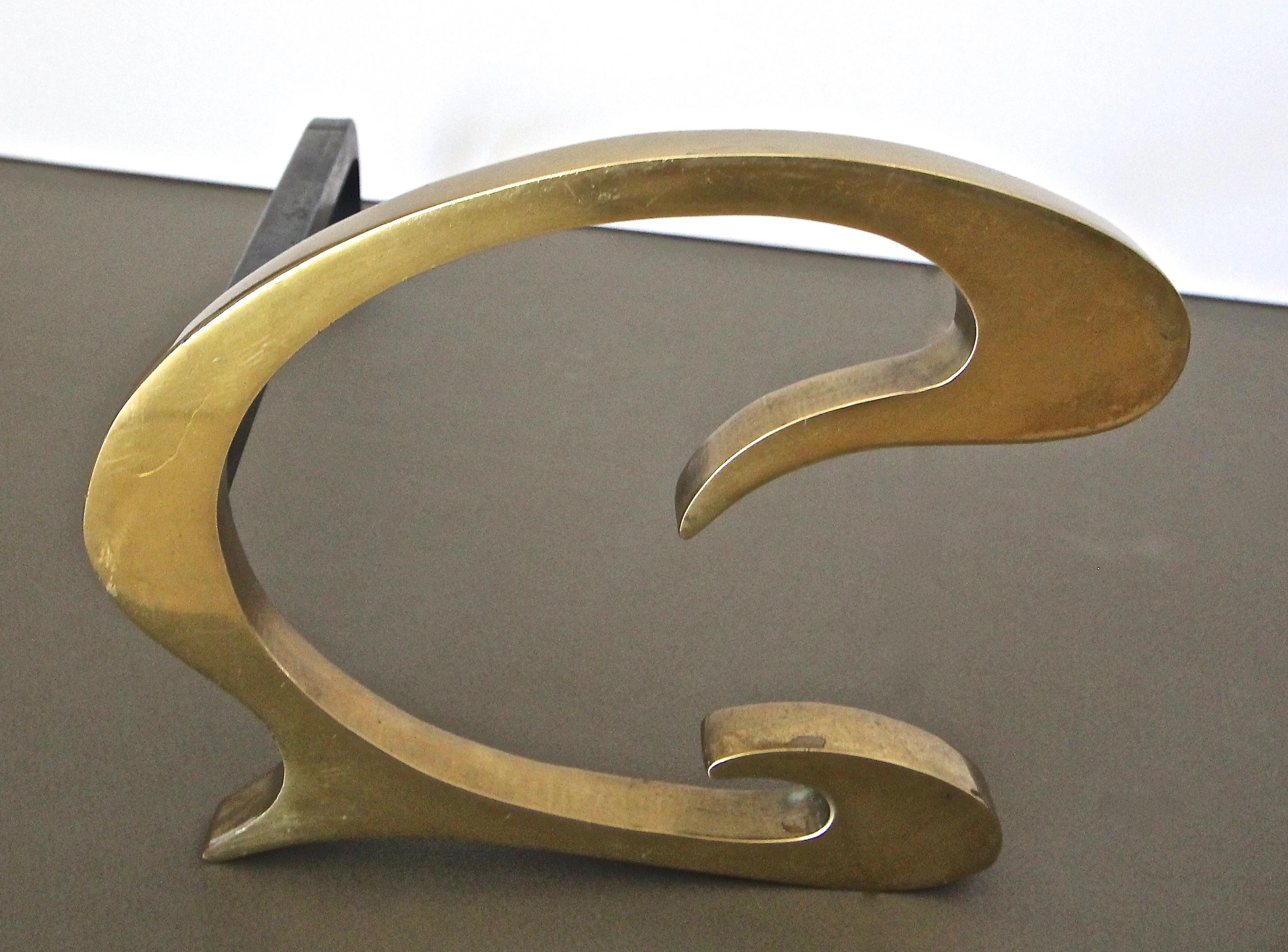 Mid-20th Century French Deco C-Scroll Brass Andirons  For Sale